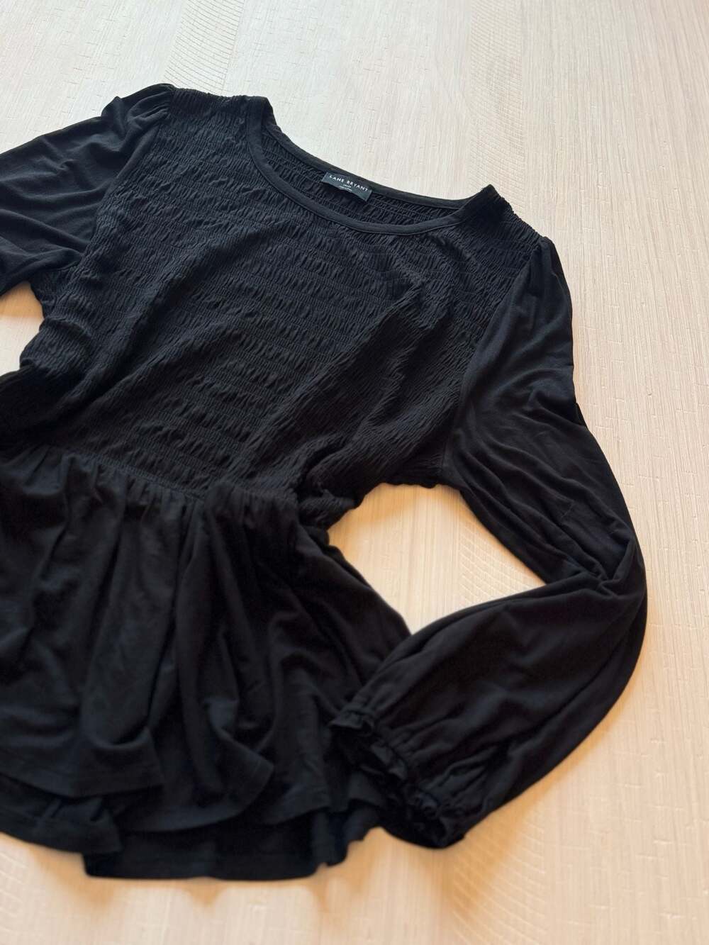 Lane Bryant Black Smocked Peplum Long Sleeve Top Size 18/20